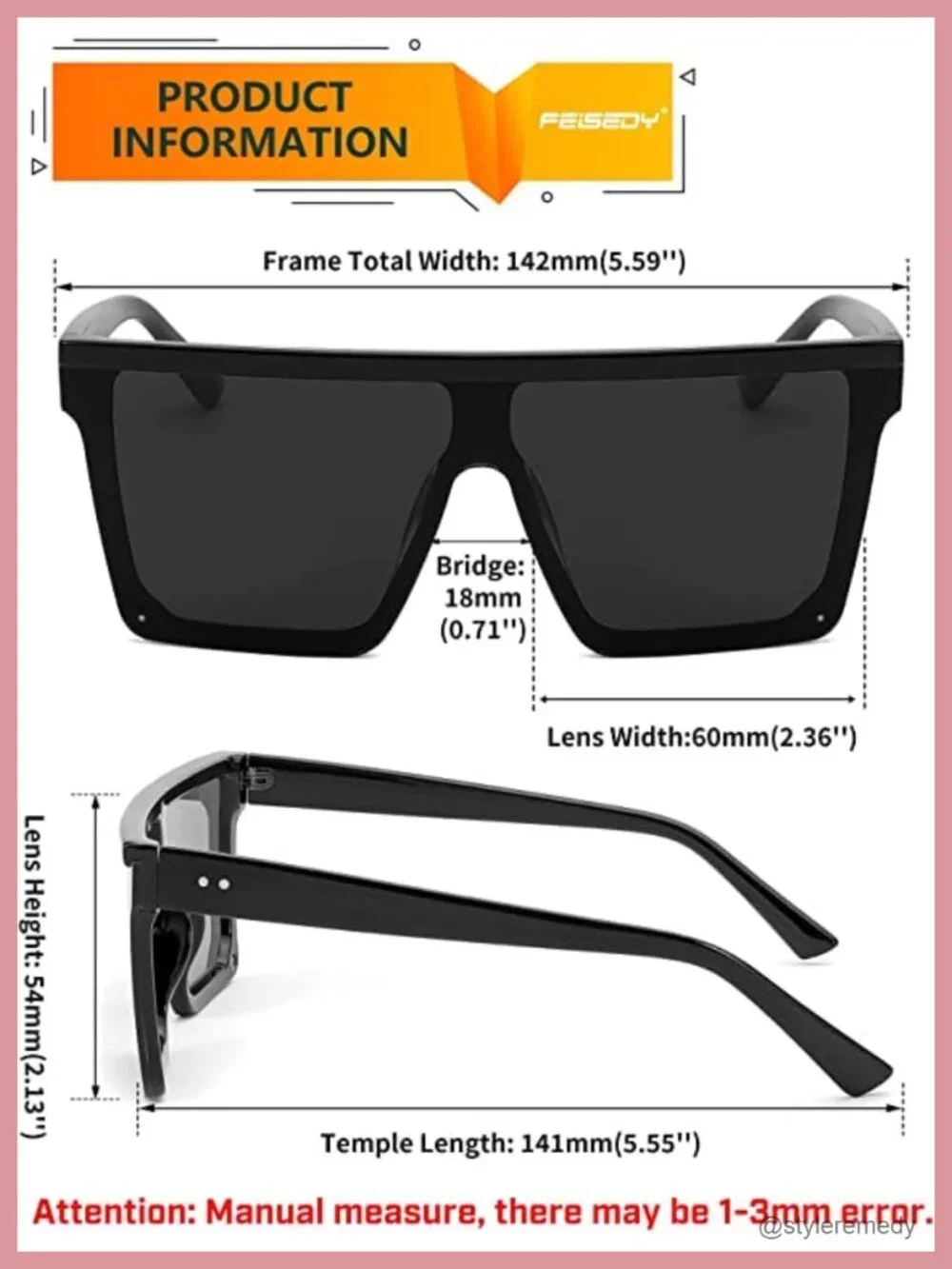 Oversized Flat Top Square Sunglasses UV400 Polarized Visor Shades